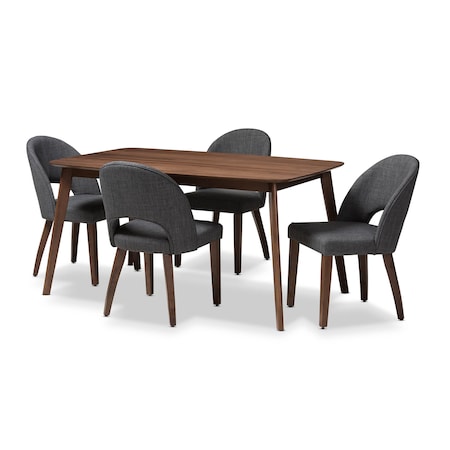 Baxton Studio Wesley Dark Grey Upholstered Walnut Finished Wood 5-Piece Dining Set 144-7944-7946